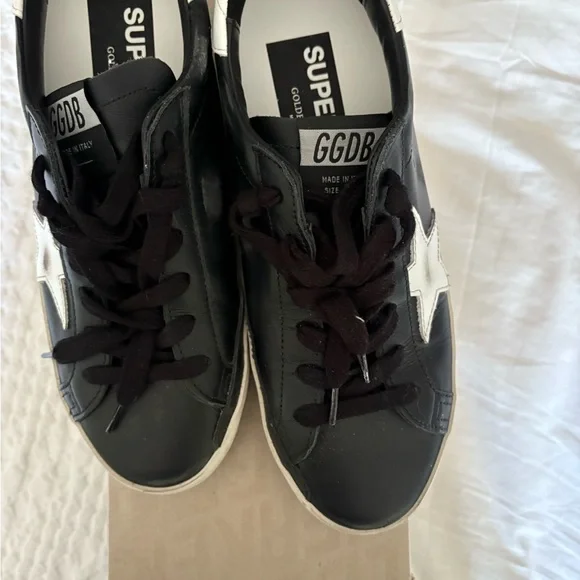Golden Goose Black and White Superstar Sneakers - Picture 2 of 8